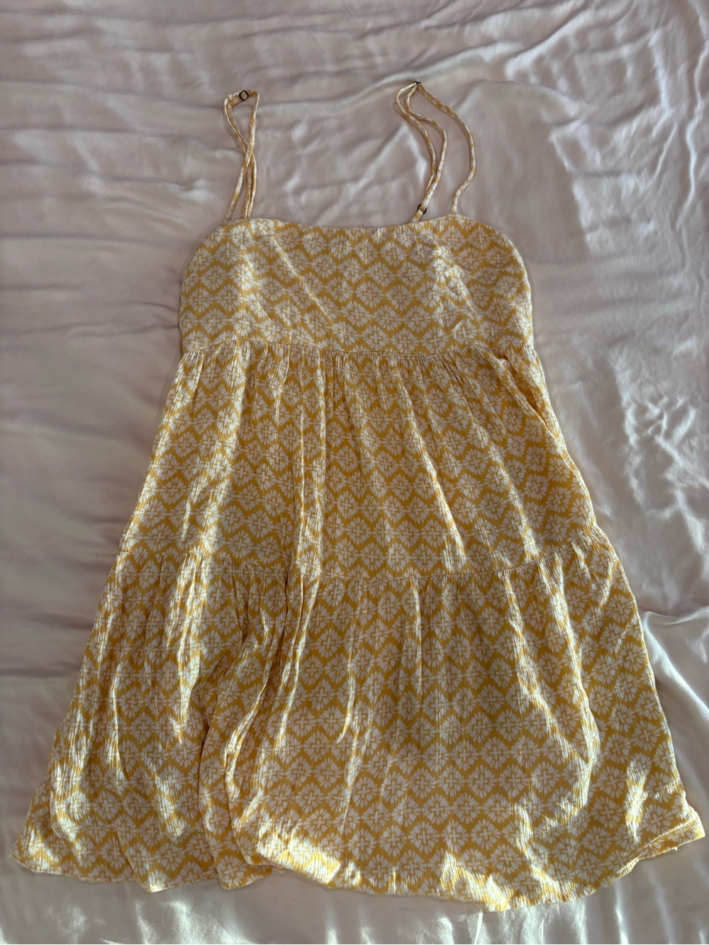 Yellow Printed Spaghetti-Strap Sundress